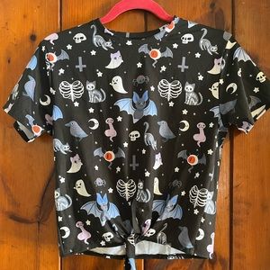 Black milk hauntingly cute tie front tee XS